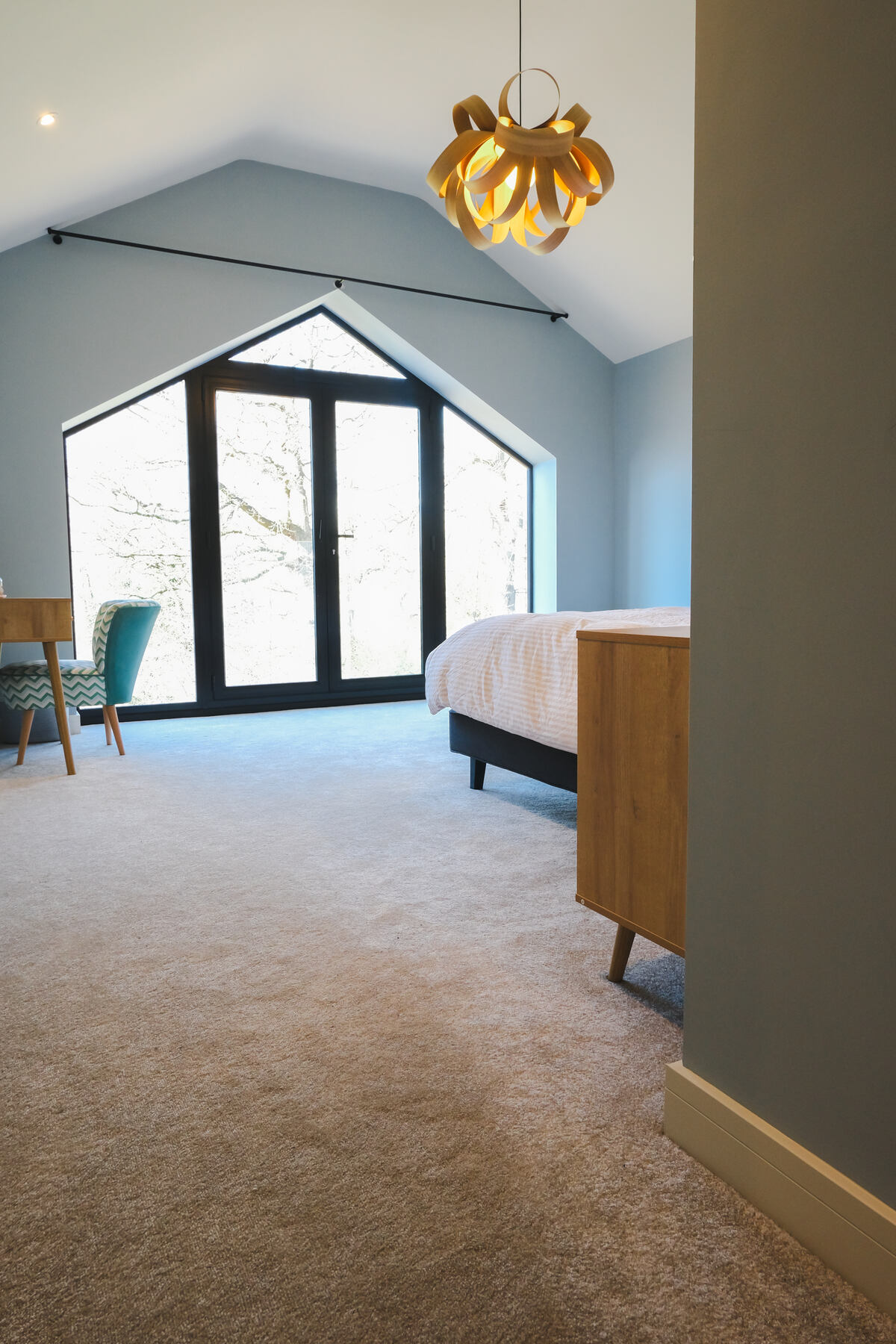 Bedroom interior in the Bell Barn Road renovation, Bristol