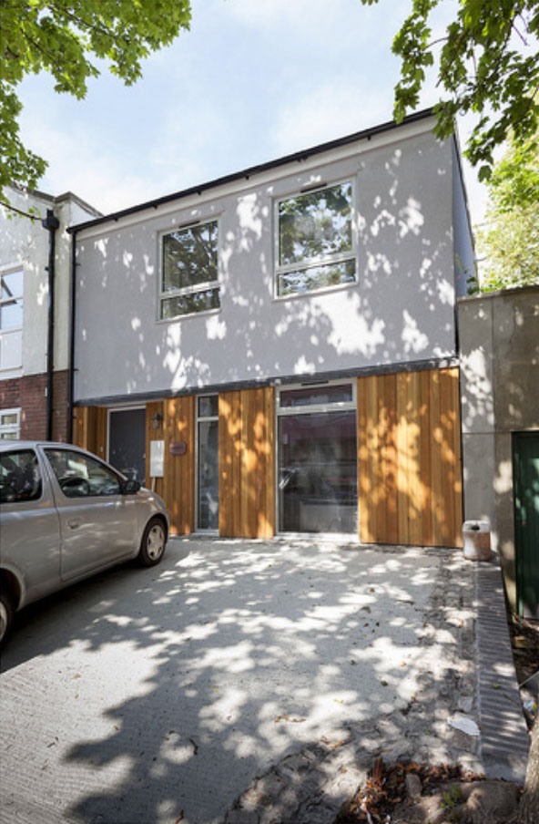 Street-facing exterior of the completed home at Dove Street, Bristol