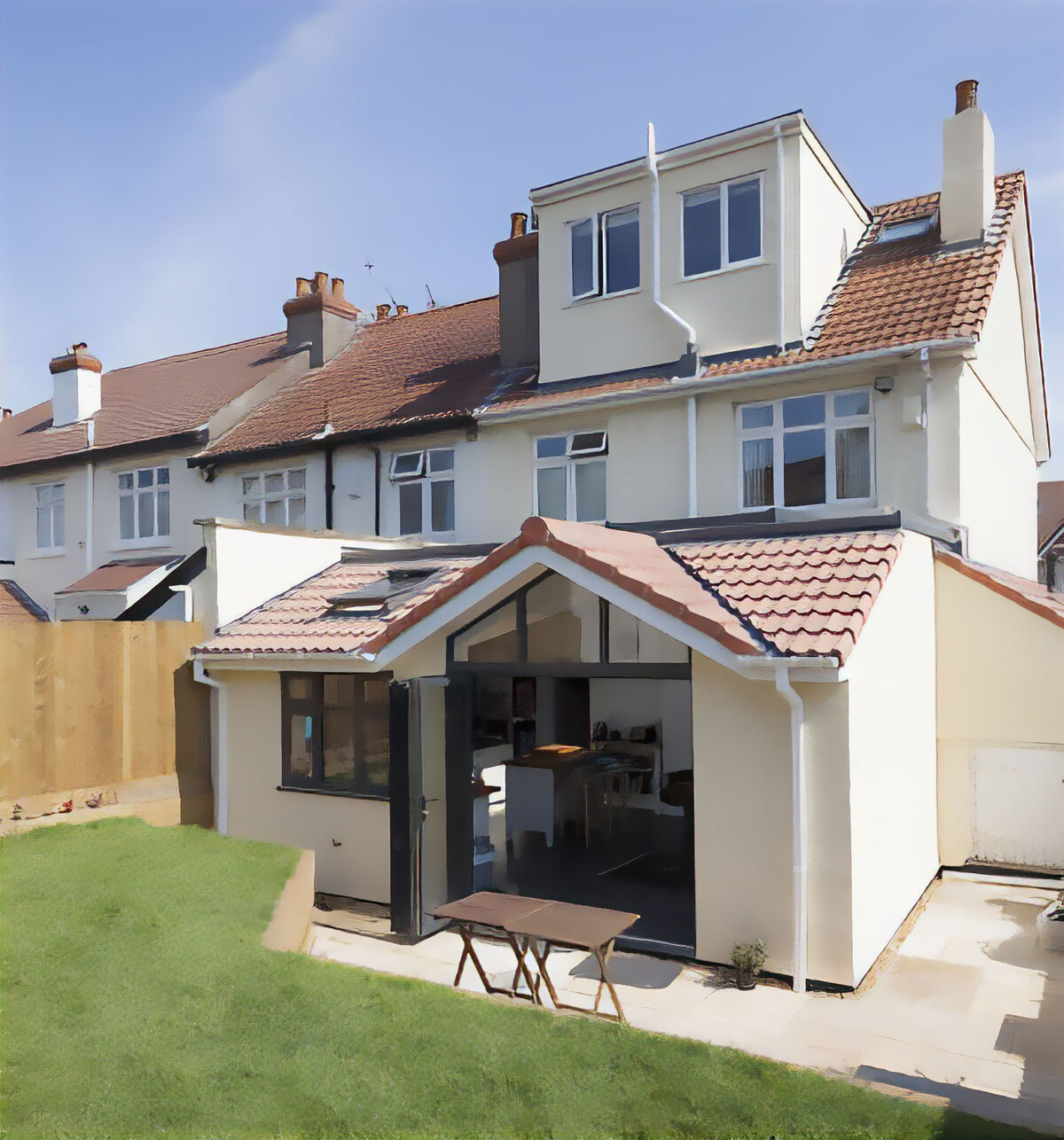 Rear exterior view of the loft conversion and single-storey extension at Halsbury Road, Redland, Bristol