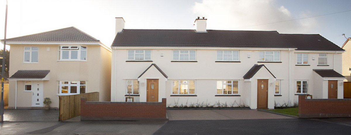 Completed front elevations at Abbots Avenue new build, Hanham, Bristol