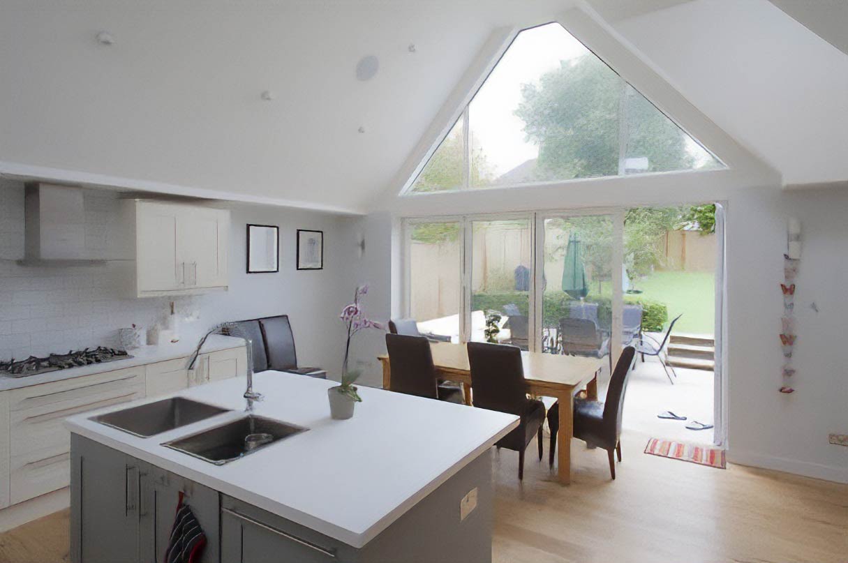 Finished interior showing open-plan living at Brean Down, Henleaze, Bristol