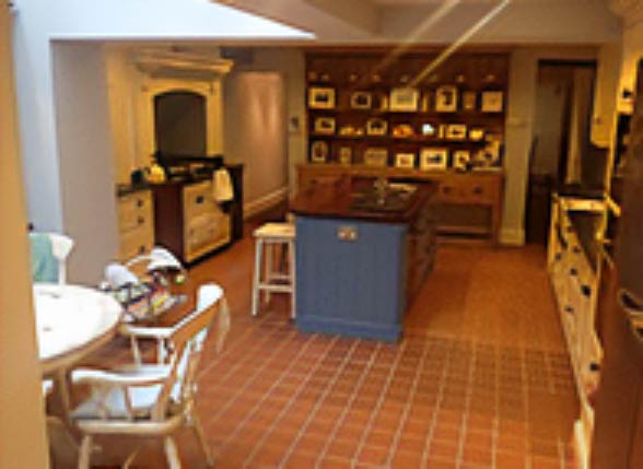 Open-plan kitchen interior in the renovated Camden Terrace home, Clifton, Bristol