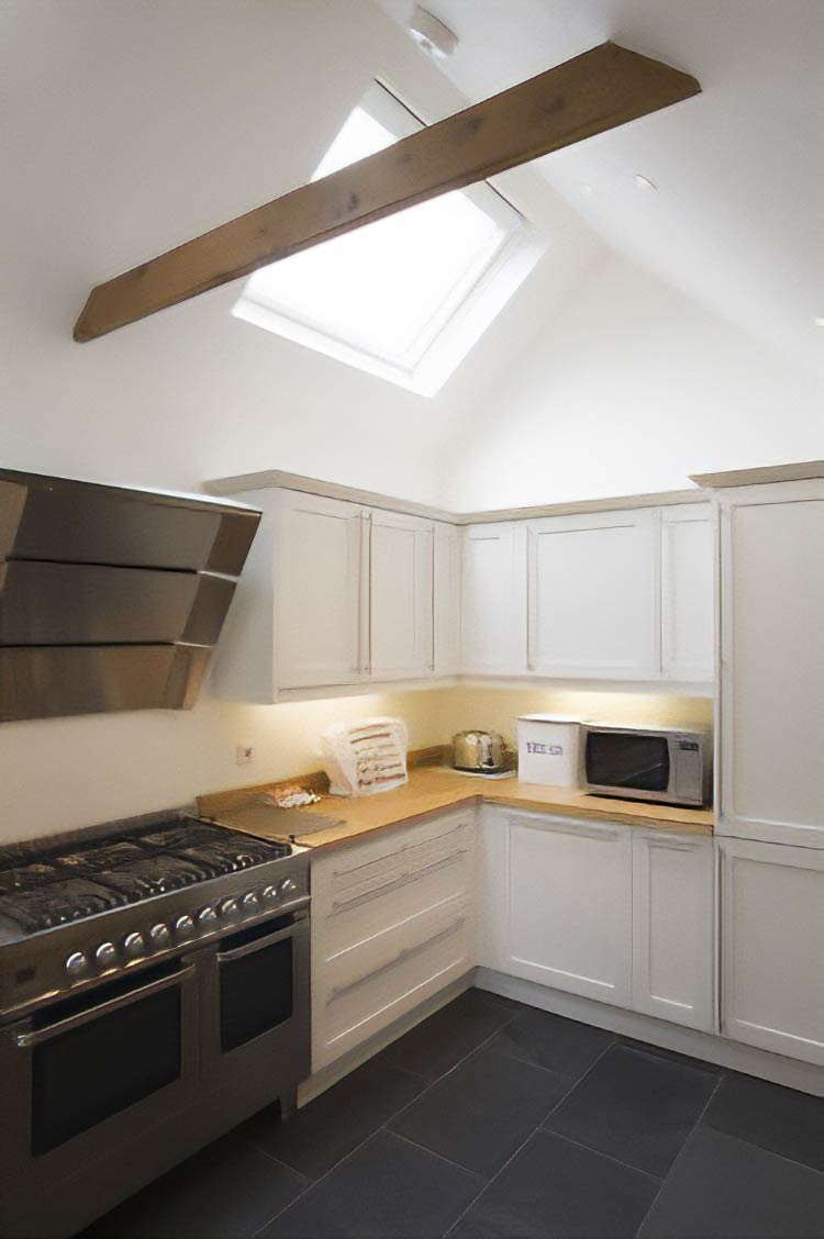 Kitchen area in the refurbished home at Hill Grove, Henleaze, Bristol
