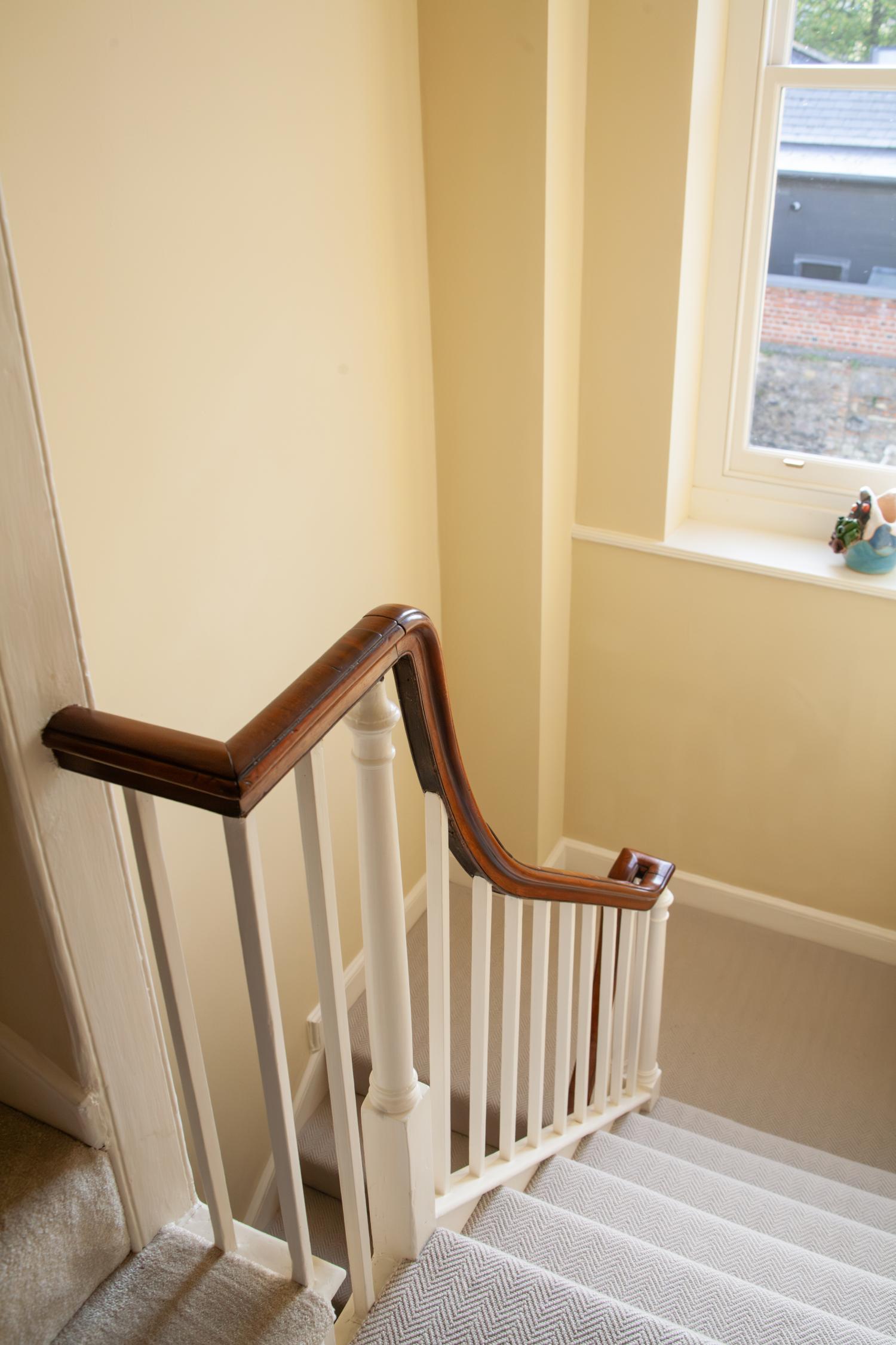 Staircase detail inside the Beaufort Buildings renovation, Clifton, Bristol
