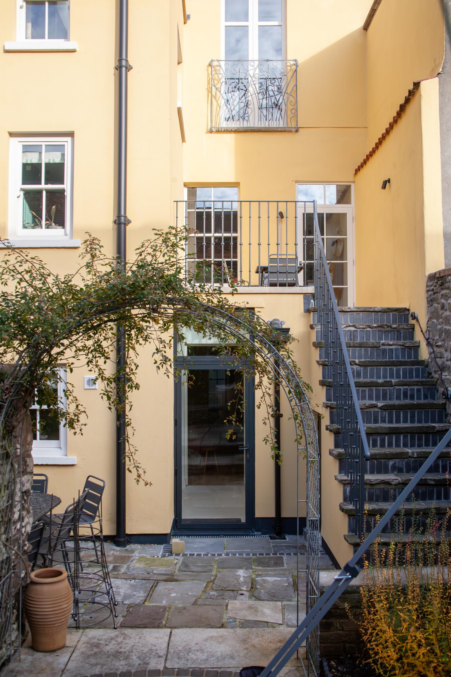 Garden view of the renovated home at Beaufort Buildings, Clifton, Bristol