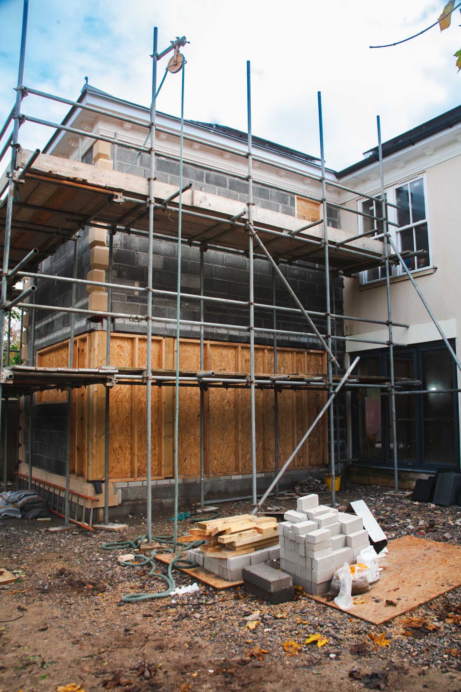Exterior view of the home renovation in progress at Marlow, Stoke Bishop, Bristol