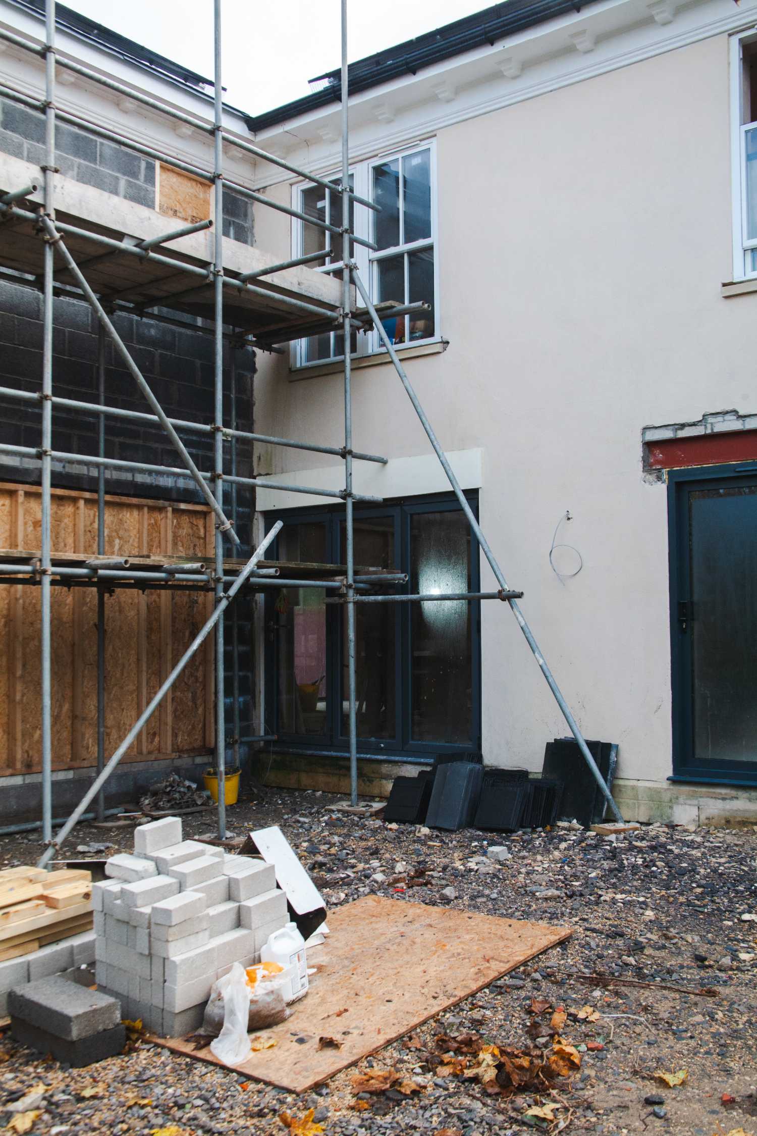 Scaffolding around the Marlow home during renovation, Stoke Bishop, Bristol