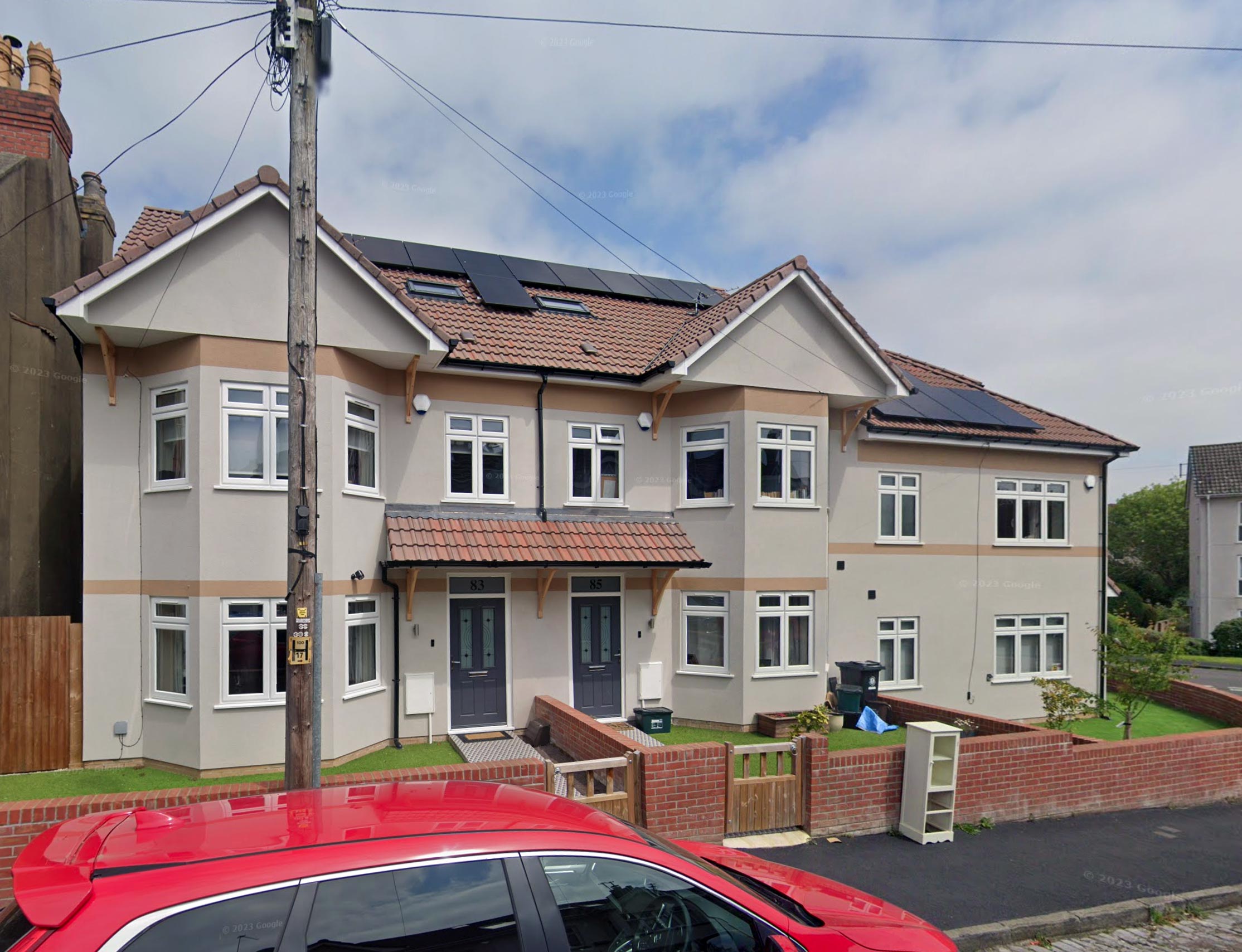 Street view of three luxury houses built at Halsbury Road, Redland, Bristol, project managed by Foley Allan